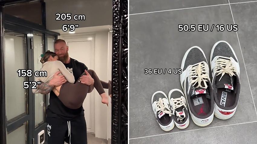 VIDEO ⟩ 205 cm garš vīrietis salīdzina savas un viņa 158 cm īsās sievas mantas