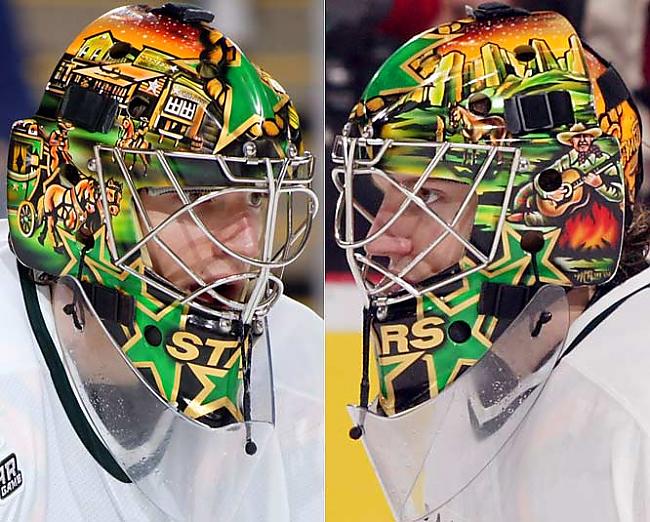 Mike Smith  Dallas Stars Autors: cornflakes Zīmējumi uz vārtsargu ķiverēm.