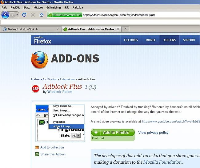 Tad spiežam uz Add to Firefox Autors: satriecosais Tev izbesīja reklāma un tu lieto mozilla ?