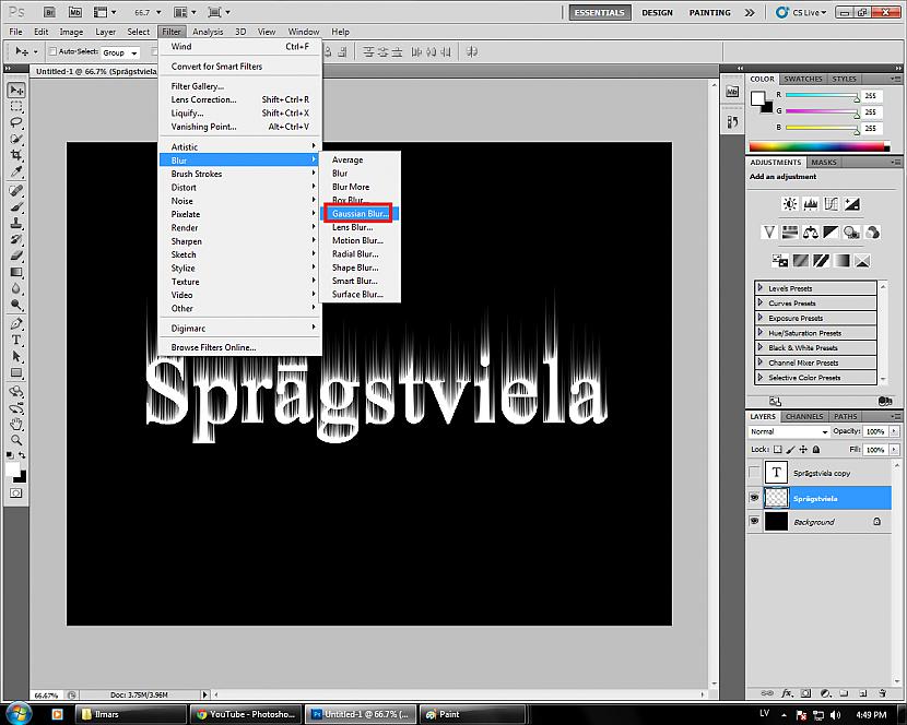 Spiežam FilterBlurGaussian... Autors: Fosilija Photoshop - kā uztaisīt ugunīgu tekstu
