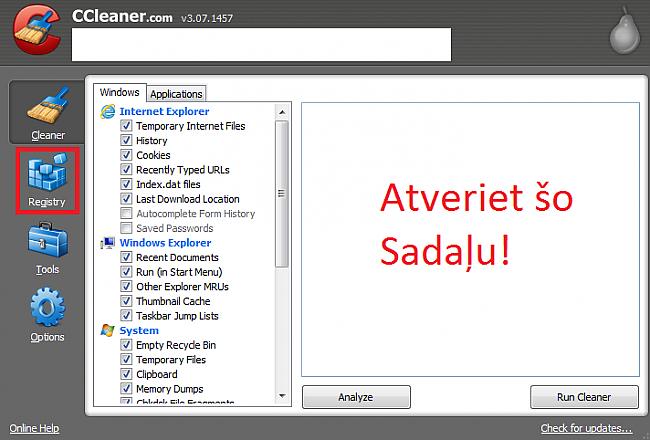 Kad CCleaner ir atvēries mēs... Autors: PCFixer0012 Kā salabot datoru? [Iesalst Windows] Pirmā daļa