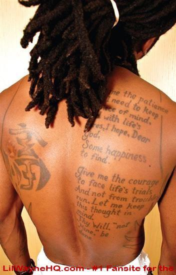 The prayer on Lil Waynes back Autors: Chiko1 Lil Wayne Tattoo Nozīmes ( ENG)