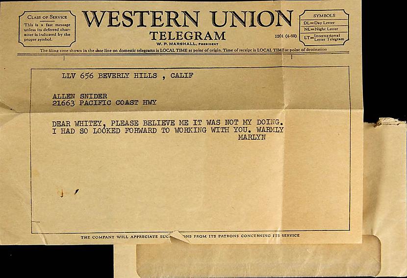 Telegramma kuru Merilina... Autors: jesa Izsolē izliktas M. Monro nepublicētās fotogrāfijas