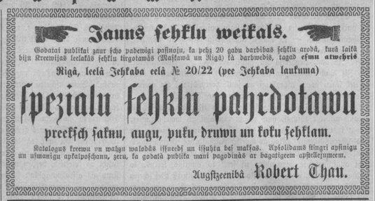 Laikraksta quotLatviescaronu... Autors: Werkis2 Reklāma pirms 100 gadiem  laikrakstā "Latviešu Avīzes" (1822-1915).