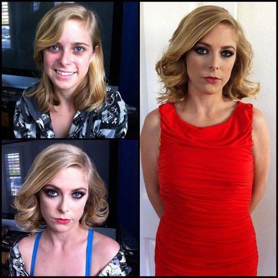  Autors: 2016 Pieaugušo filmu aktrises. Pirms un pēc meikapa uzlikšanas.