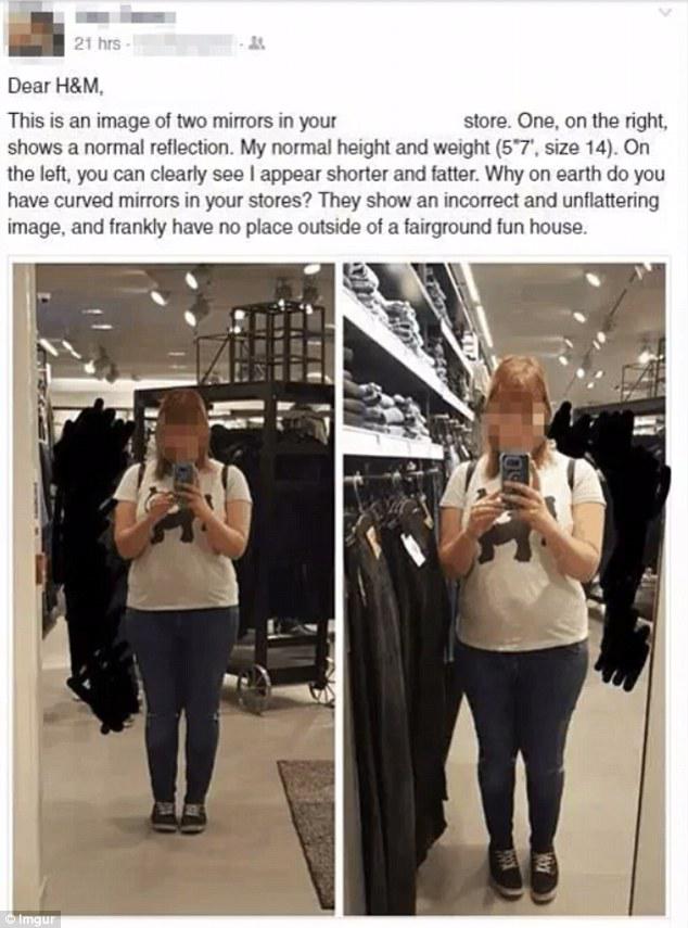 Apģērbu veikalos bieži vien... Autors: Svētdiena Meitene sūdzas par H&M veikala spoguļiem, jo tajos redz sevi resnu