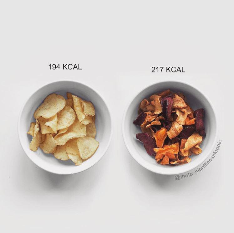 Kartupeļu čipsi ar sāli... Autors: 100 A Kaloriju atšķirība ēdienos, kuri nemaz nav tik atšķirīgi!