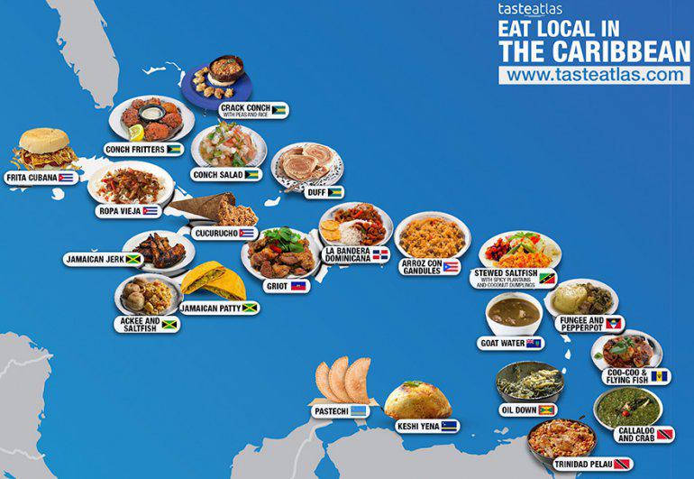 Karību reģiona tipiskāko... Autors: Moltres Dažādu valstu populārākie ēdieni apvienoti ģeogrāfijas kartēs