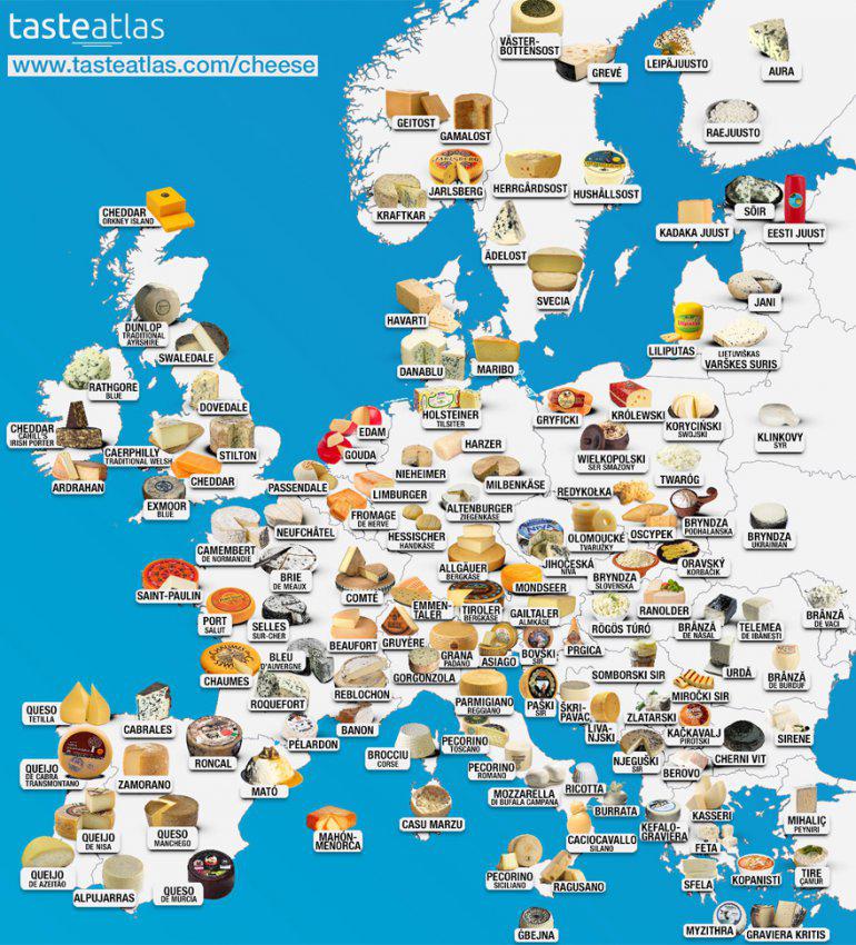 Eiropas sieru karte Autors: Moltres Dažādu valstu populārākie ēdieni apvienoti ģeogrāfijas kartēs