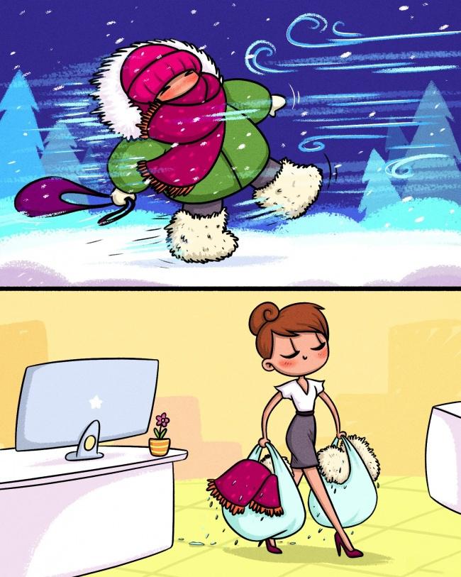 Lai ziemā nenosaltu var... Autors: matilde 15 mīlīgi komiksi par to, cik grūta dzīve ir meitenēm ziemā
