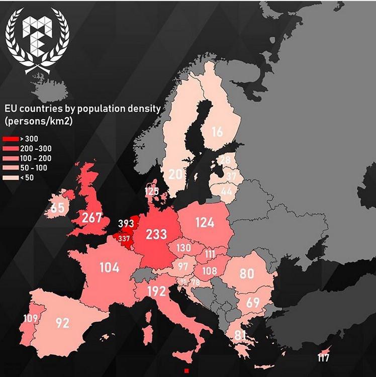 Iedzīvotāju blīvums Eiropā... Autors: The Diāna Pārsteidzošas Eiropas kartes, kuras Tev noteikti jāredz!