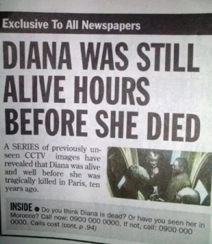 Diāna bija dzīva stundas pirms... Autors: Lestets 20 stulbākie virsraksti, kas, tu neticēsi, bet patiešām nonāca ziņās