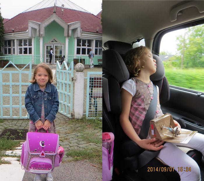 Nogurdinoscarona pirmā diena Autors: The Diāna Smieklīgas pirmklasnieku «pirms» un «pēc» fotogrāfijas no pirmās skolas dienas