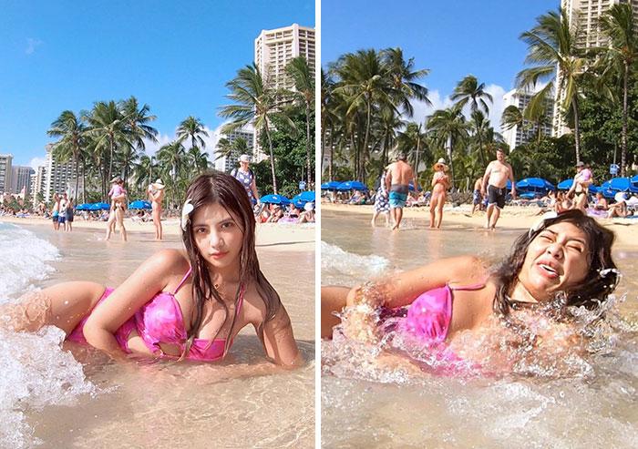 Pirms vilnis nāca un pēc tam Autors: Zibenzellis69 Taizemes modele izveidoja smieklīgu fotoattēlu sēriju Instagram vs Reality
