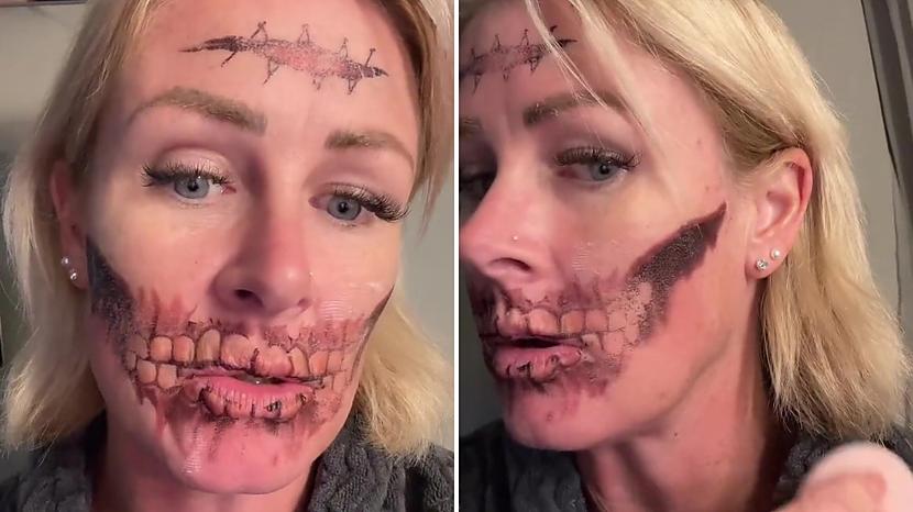Publicētajā video sieviete... Autors: matilde VIDEO ⟩ Ļaunākais murgs! Sievietei neizdodas no sejas nomazgāt viltus tetovējumu