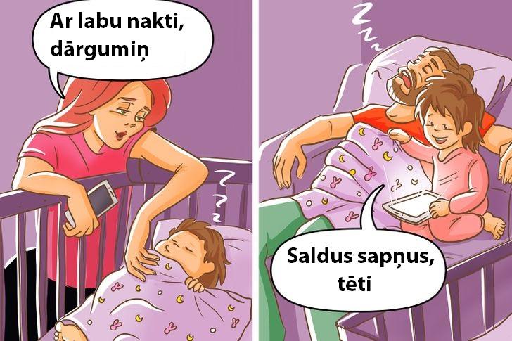 Tas kā viņi noliek bērnu gulēt Autors: Lestets 19 komiksi par to, cik atšķirīgi tēvi un mātes audzina savus bērnus
