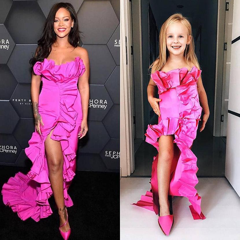 Rihanna atkal Autors: Zibenzellis69 Mamma un meita veido stilīgus slavenību tērpus, izmantojot tikai mājās atrodamo