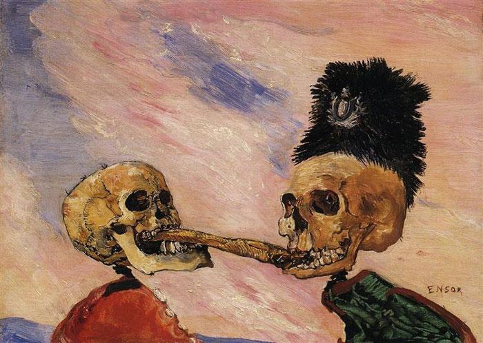 James Ensor quotSkeletu cīņa... Autors: Zibenzellis69 24 pagātnes mākslinieku gleznas, kuras ieraugot varētu nākt drebuļi pār muguru