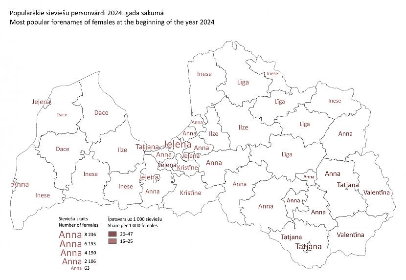 Kartē redzams ka 2024 gada... Autors: matilde Populārākie personvārdi katrā Latvijas novadā